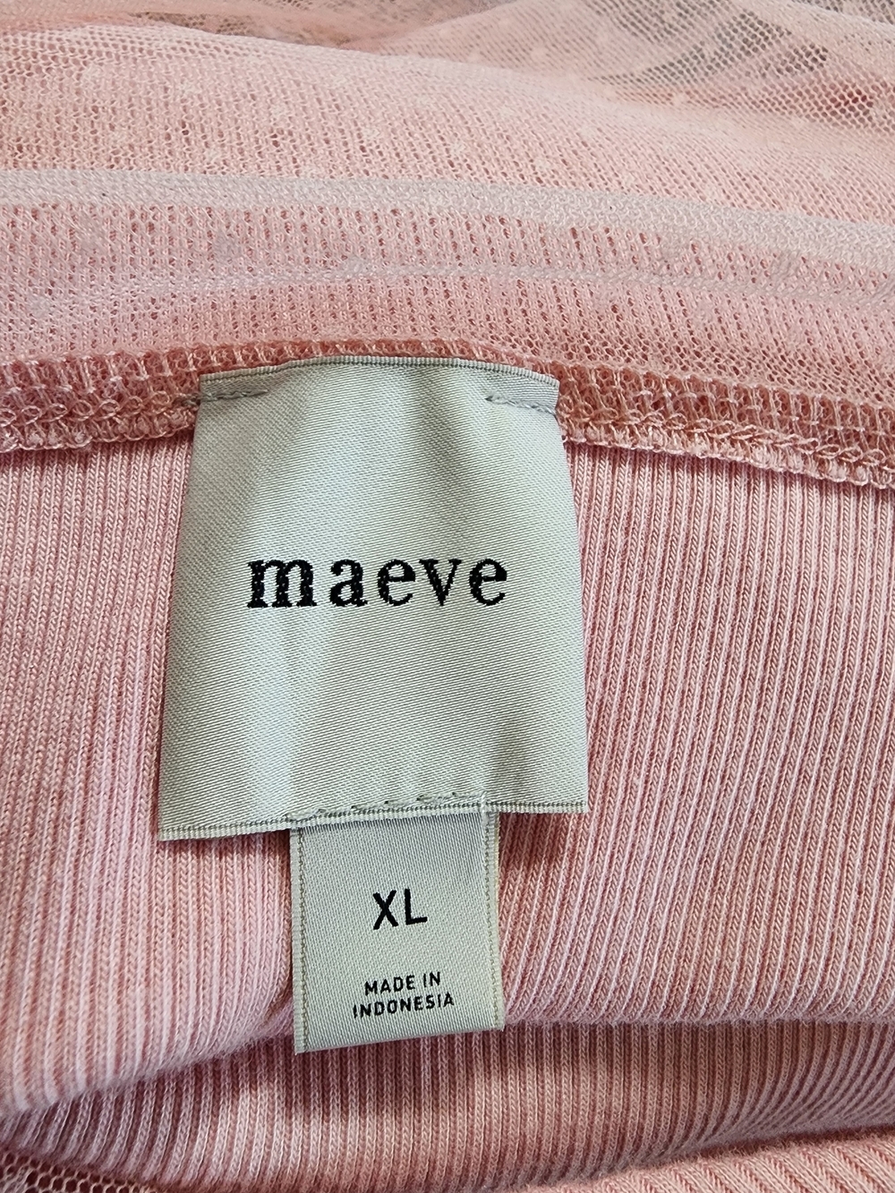 Maeve Anthropologie XL Pink Ribbed Mesh Puff Sleeve Swiss Dot Top - Picture 9 of 10